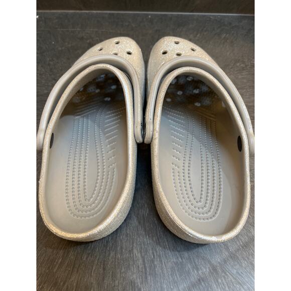 Crocs Silver Glitter Slip On Clogs Unisex Women's 10 Men's 8 - Picture 6 of 7